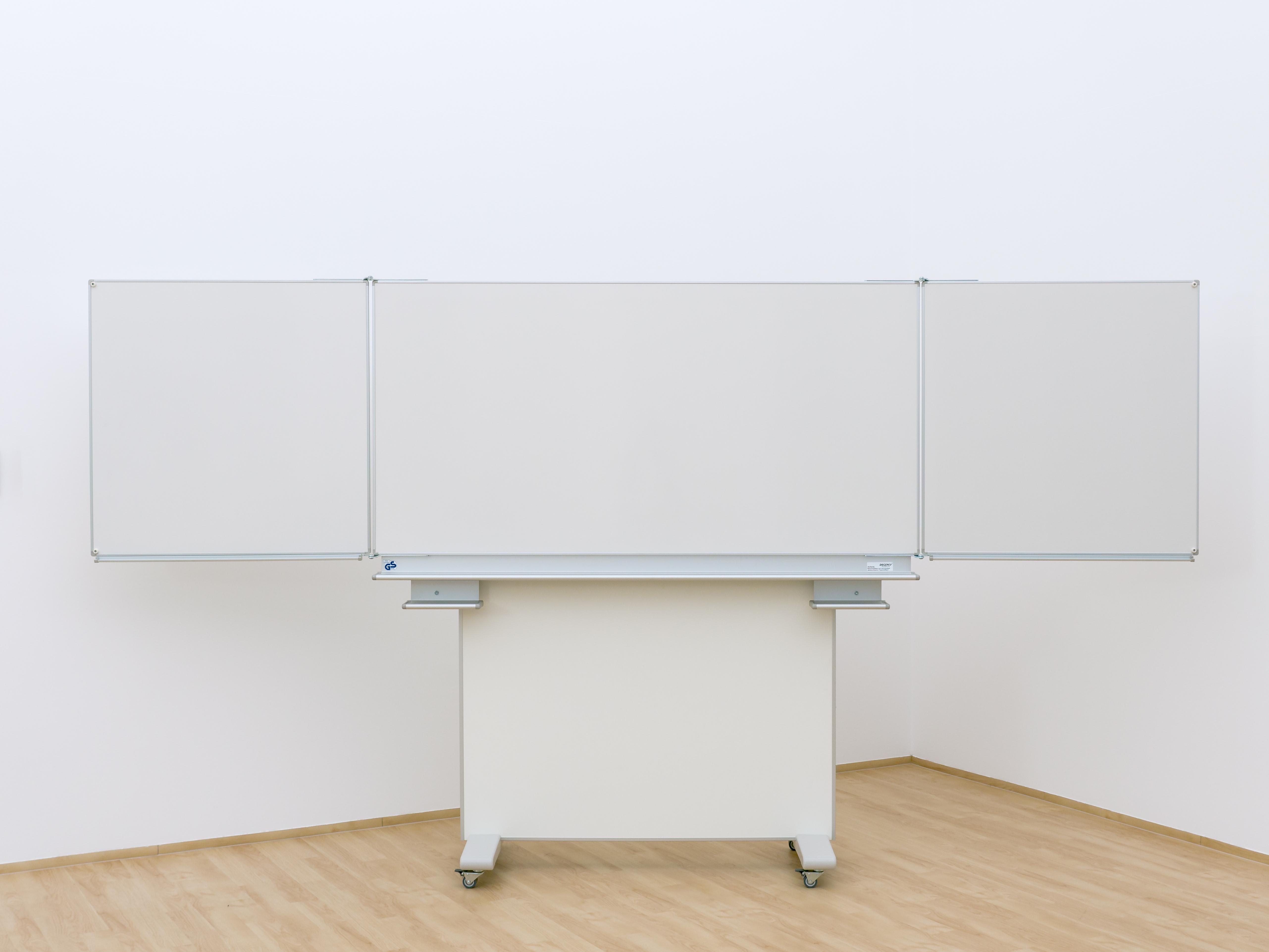 Gestell-Klappschiebetafel, fahrbar und GS-geprüft, weiß, 150x100cm