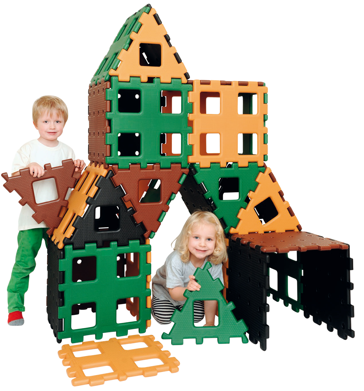XL Polydron Naturfarben Set 3, 36 Teile, ab 2 Jahre
