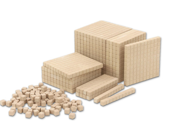 Dienes Zehnersystemsatz, 121-teilig, mit Tausenderwürfel, aus ReWOOD® natur