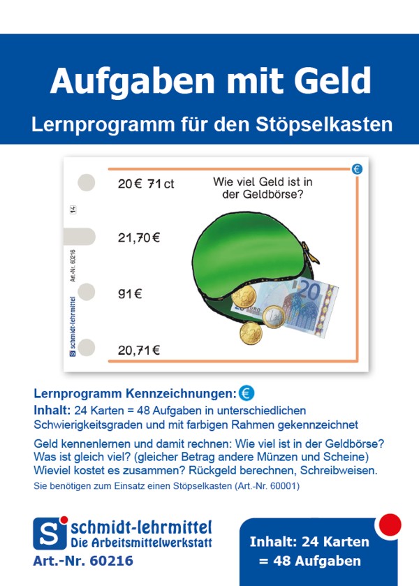 Stöpselkarten 'Aufgaben mit Geld'