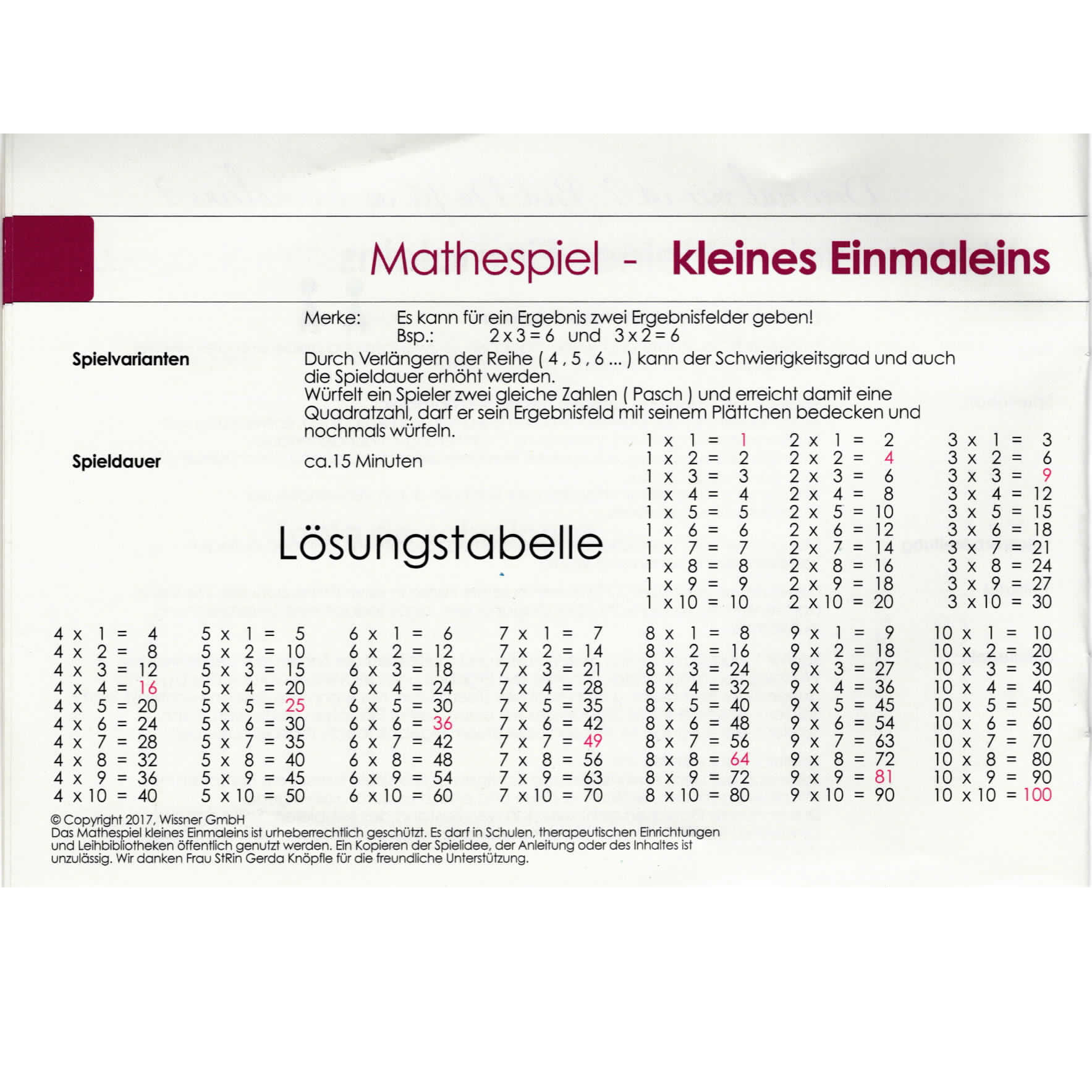Mathespiel kleines Einmaleins, ab 7 Jahre