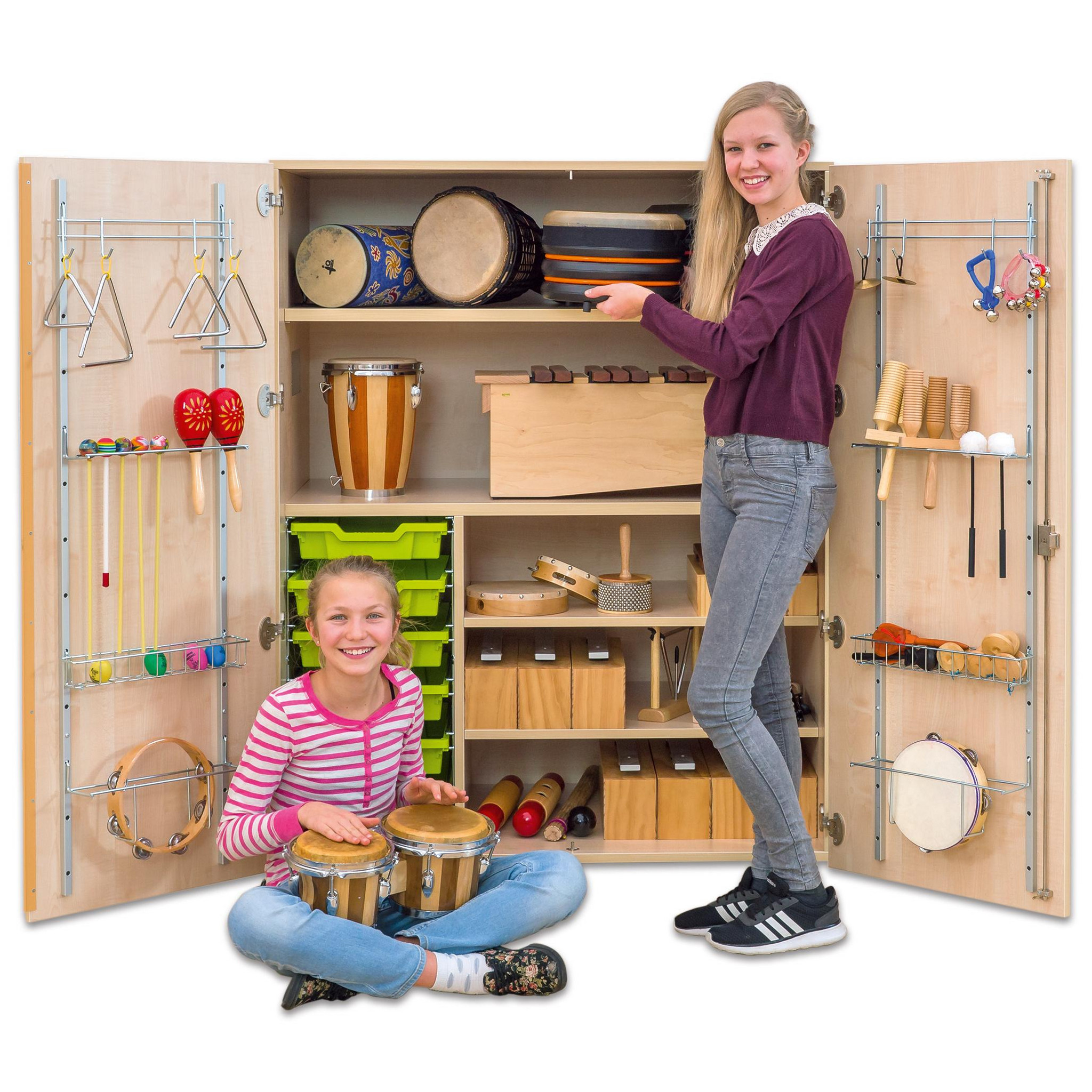 Flexeo fahrbares Multimobil - Musik, Buche hell, 6 kleine Boxen hellgrün/grün HxBxT: 148 x 110 x 70 cm