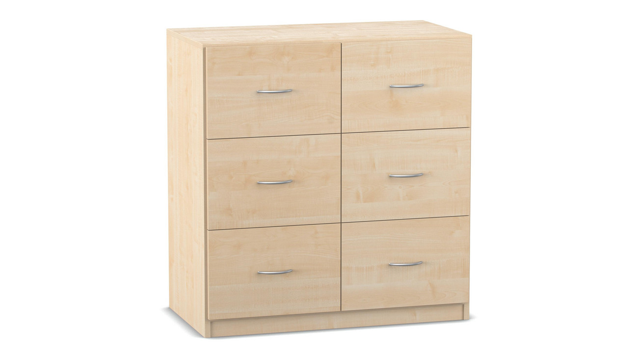Flexeo® Schrank 99,1x94,4x50 cm, 6 große Schubladen, Holzdekor Ahorn honig