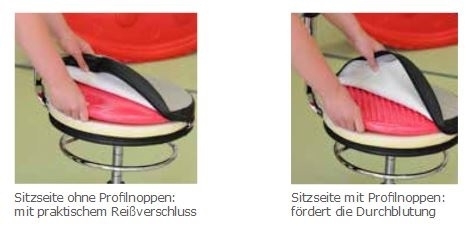 Sanus-Air Gesundheitsstuhl 36-43 cm, höhenverstellbare Lehne und Pilates-Sitzkissen, Kunstleder rot/schwarz mit Rollstopp