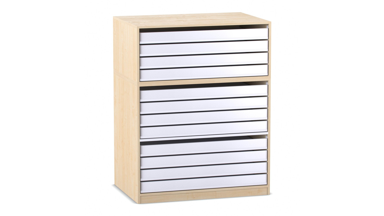 Flexeo® Papier- und Bilderschrank, Ahorn honig, 12 große Auszüge