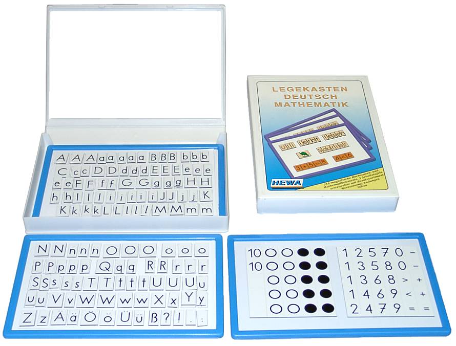 Legekasten Deutsch & Mathematik in blau mit 3 Tafeln, 215 Elemente, 1.-2. Klasse