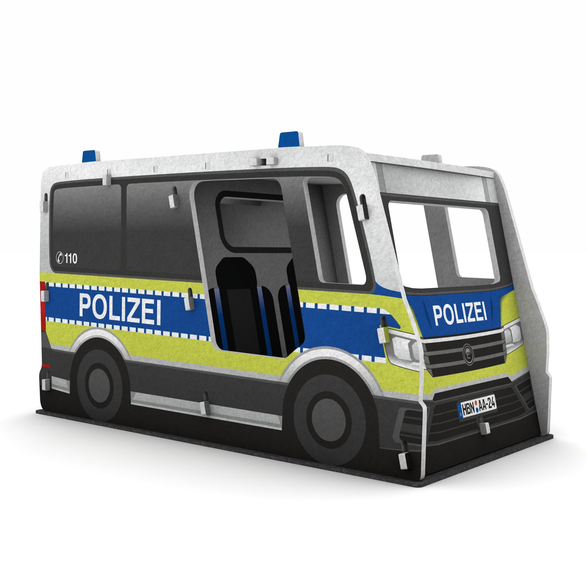 Schallschutz Spielhaus Polizeiauto, B1-zertifiziert, 100 x 110 x 205 cm