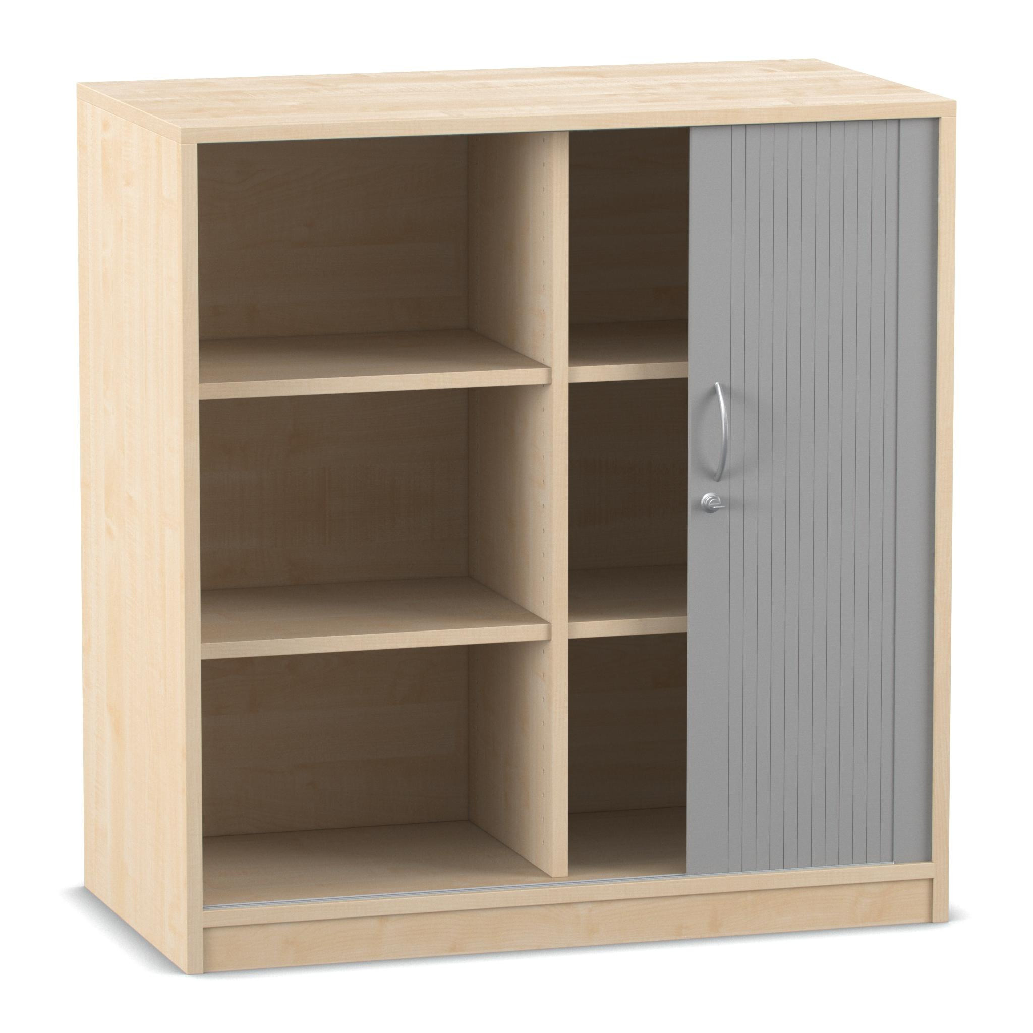 Flexeo Rollladenschrank mit Sockel, Dekor Ahorn honig, 4 Fachböden HxBxT: 99,1 x 94,4 x 48 cm