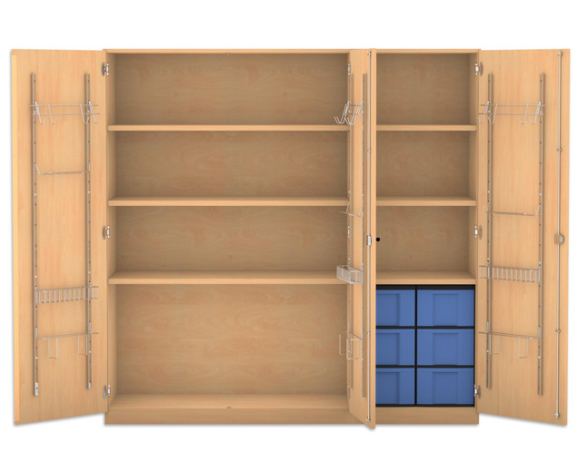 Flexeo Musikschrank, Buche hell mit 6 großen Boxen blau, Schloss, (H x B x T): 190 x 190,5 x 60 cm