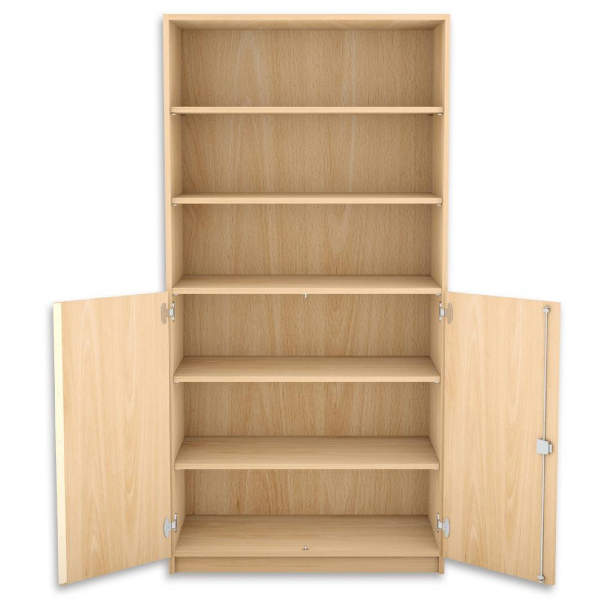 Flexeo® Halbtürenschrank, Ahorn honig mit 6 Fächern und 2 Halbtüren, HxBxT: 190 x 94,4 x 40 cm, Bogengriff mit Schloss