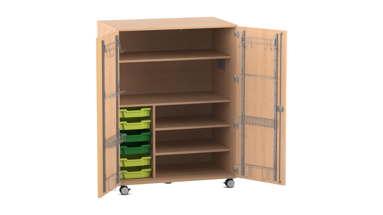 Flexeo fahrbares Multimobil - Musik, Buche hell, 6 kleine Boxen hellgrün/grün HxBxT: 148 x 110 x 70 cm