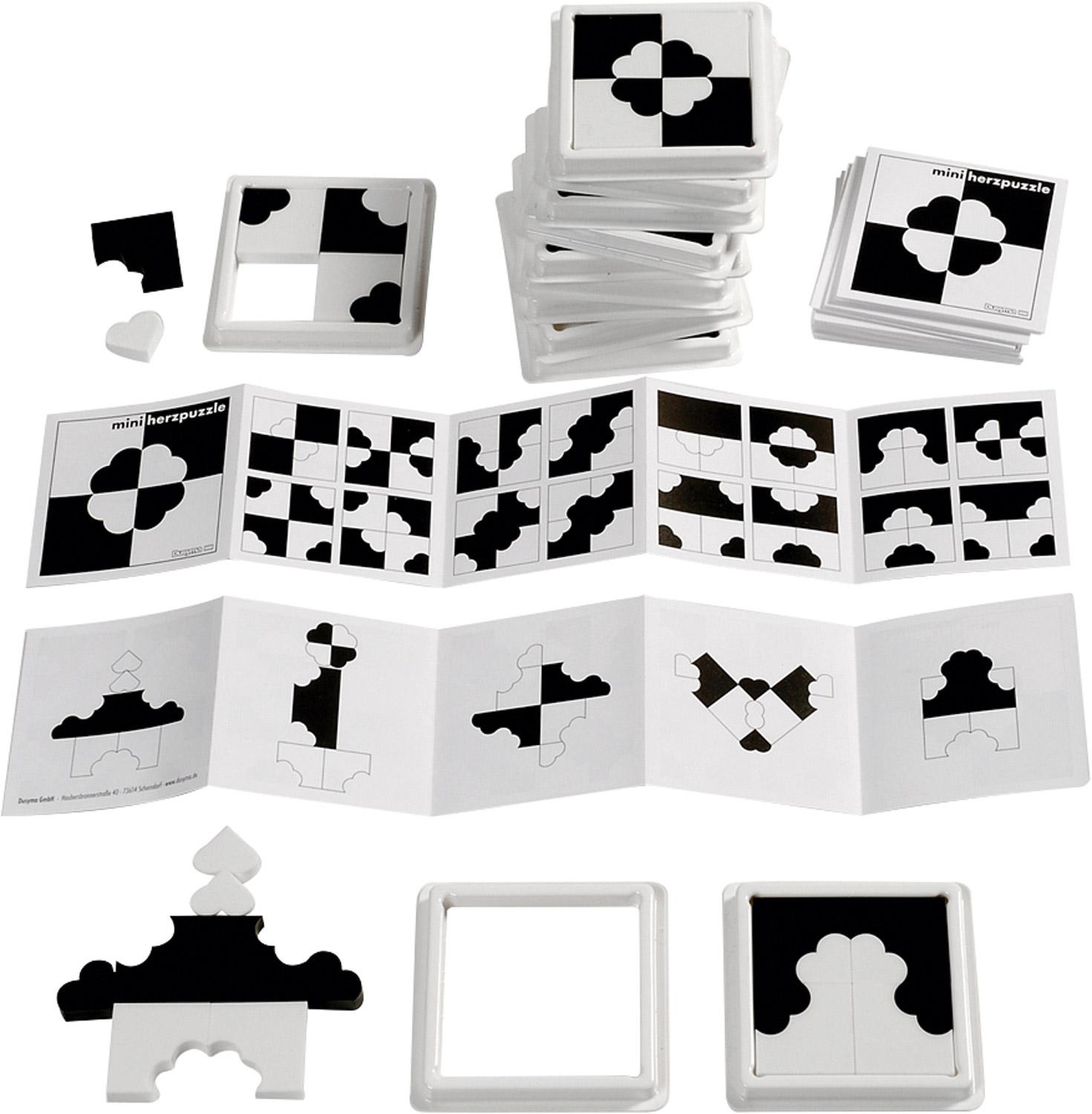 Herzpuzzle mini s/w, 12 Stück, ab 3 Jahre