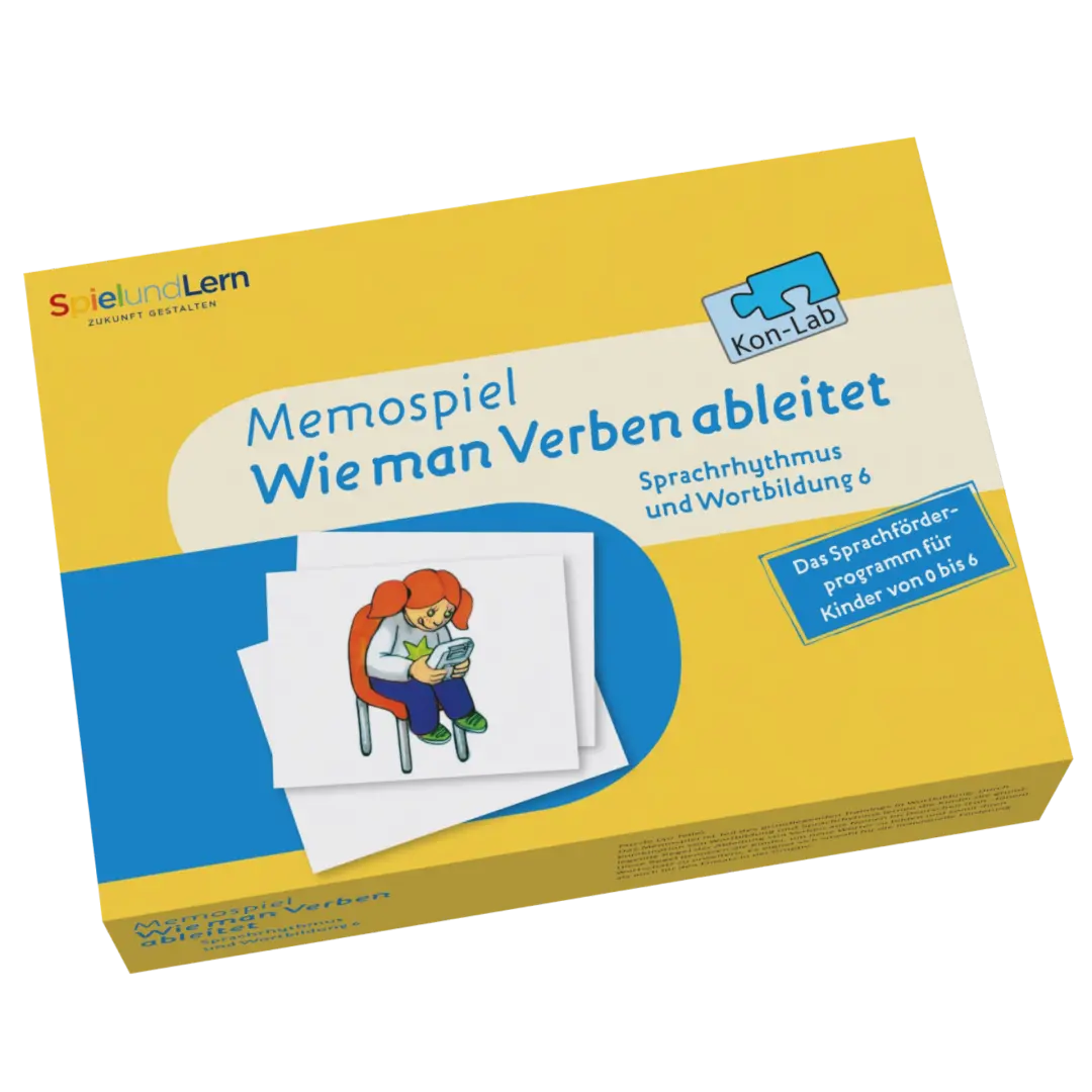 Kon-Lab Memospiel Wie man Verben ableitet, Lernspiel mit Anleitung für Eltern, 0-10 Jahre