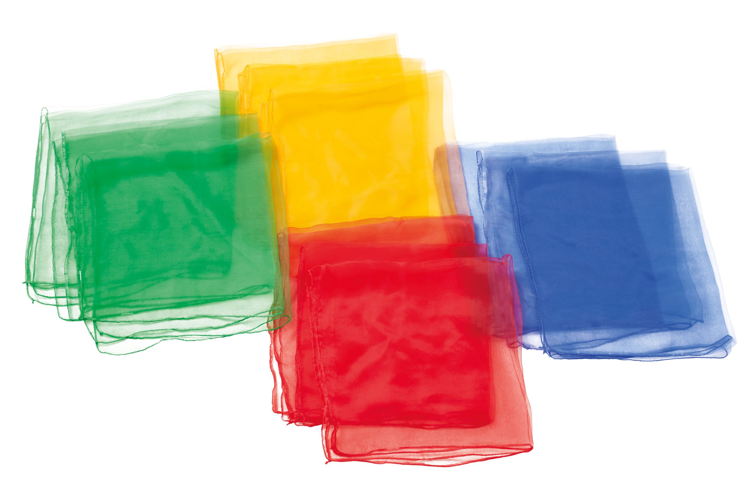 Jongliertücher - 4 Farben 68 x 68 cm, 12er-Set, rot, blau, gelb, grün