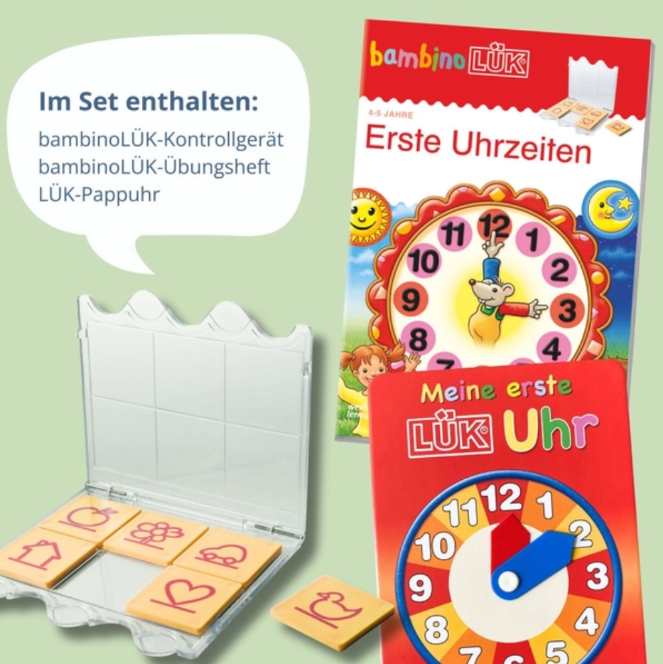 bambinoLÜK Erste Uhrzeiten, Set inkl. Heft, Kontrollgerät, Pappuhr