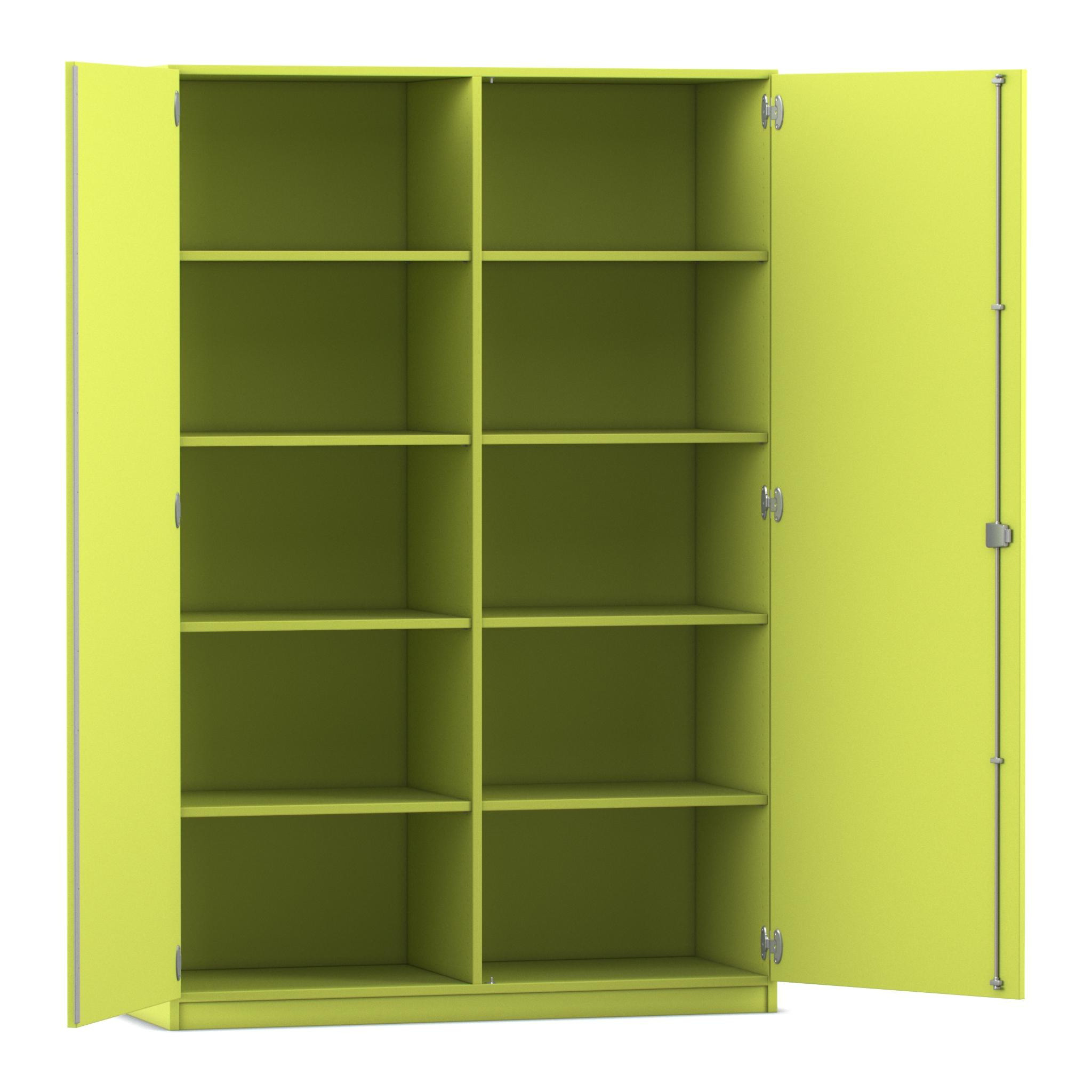 Flexeo Hochschrank apfelgrün, 10 Fächer, 2 Türen, HxBxT: 190x126,4x40 cm, Bogengriff mit Schloss