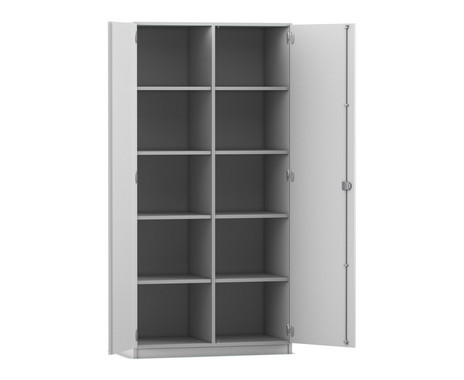 Flexeo Hochschrank grau, Mittelwand, 2 Türen, HxBxT: 190 x 94,4 x 50 cm, Bogengriff mit Schloss