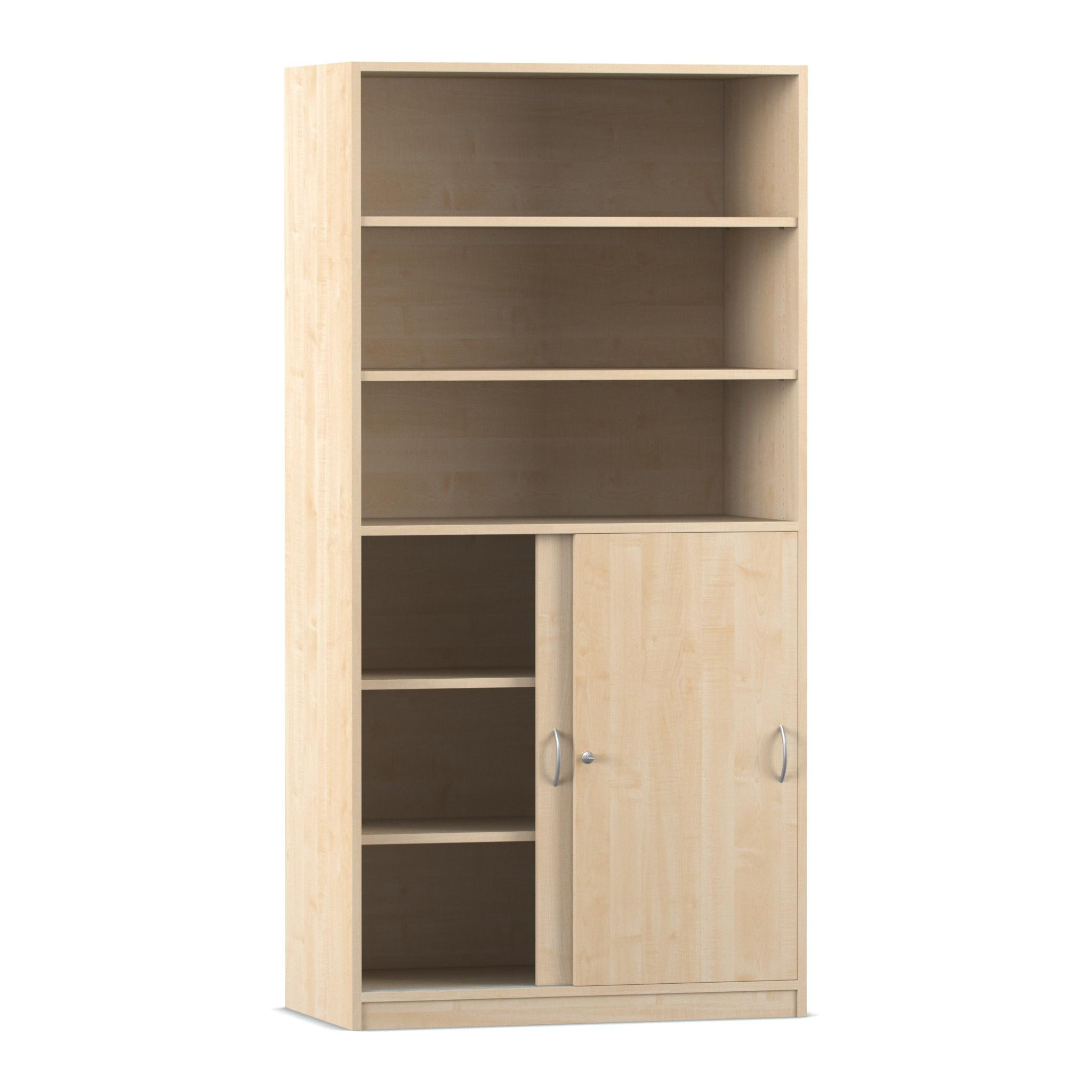 Flexeo Schiebetürenschrank mit 6 Fächern und zwei Türen unten, Buche hell, HxBxT: 190 x 94,4 x 58 cm