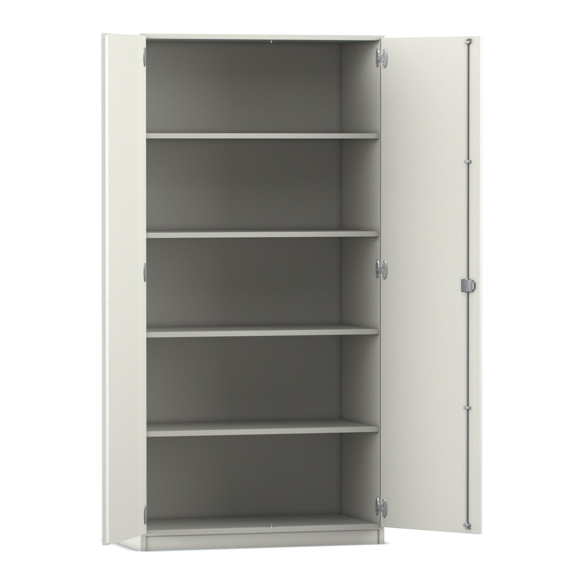 Flexeo Hochschrank mit 5 großen Fächern und Türen, weiß, HxBxT 94,4 x 190 x 50 cm, Bogengriff mit Schloss