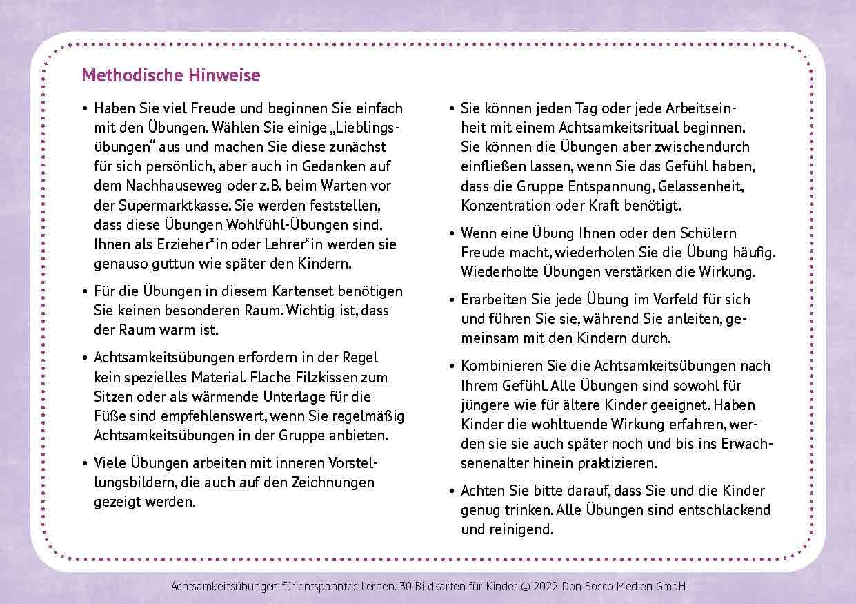 Achtsamkeitsübungen für entspanntes Lernen. 30 Bildkarten für Kinder, 6-12 Jahre
