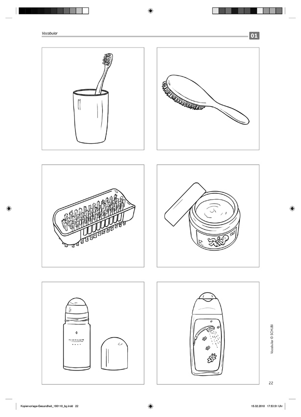 Vocabular Wortschatz-Bilder - Körper, Körperpflege, Gesundheit, Kopiervorlage, 3-99 Jahre