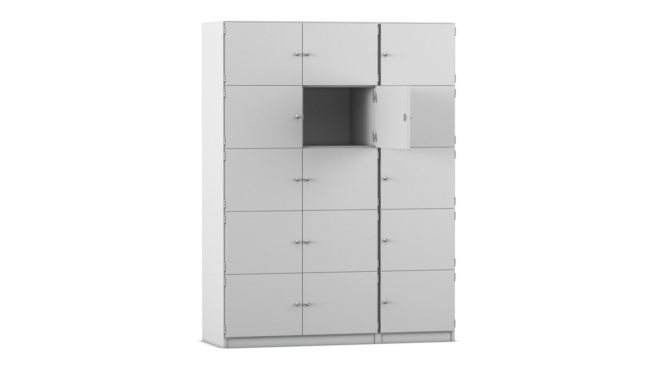 Flexeo Schließfachschrank, Dekor grau, 15 geschlossene Fächer, HxBxT: 190x142,5x50 cm, Türanschlag rechts