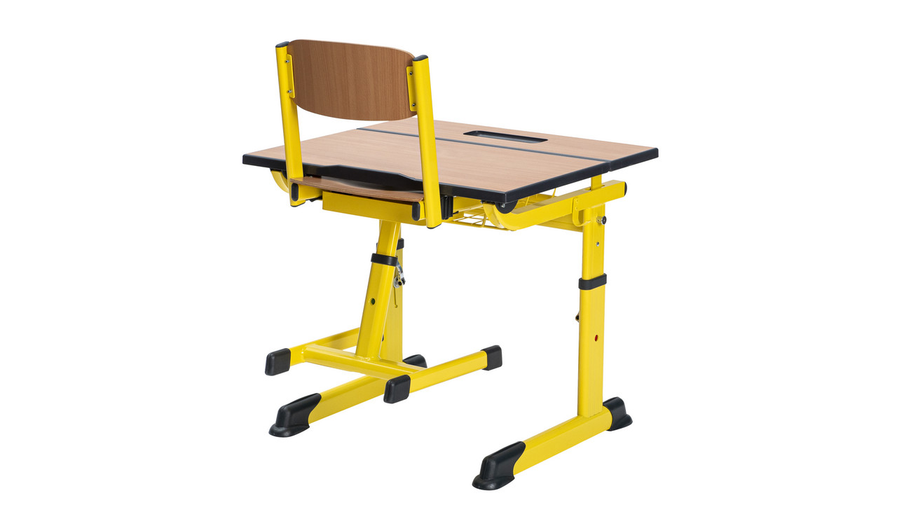 Aluflex Einer-Schülertisch, höhenverstellbar 58-70 cm, mit Drahtkorbablage zinkgelb, Filzgleiter, 6-12 Jahre