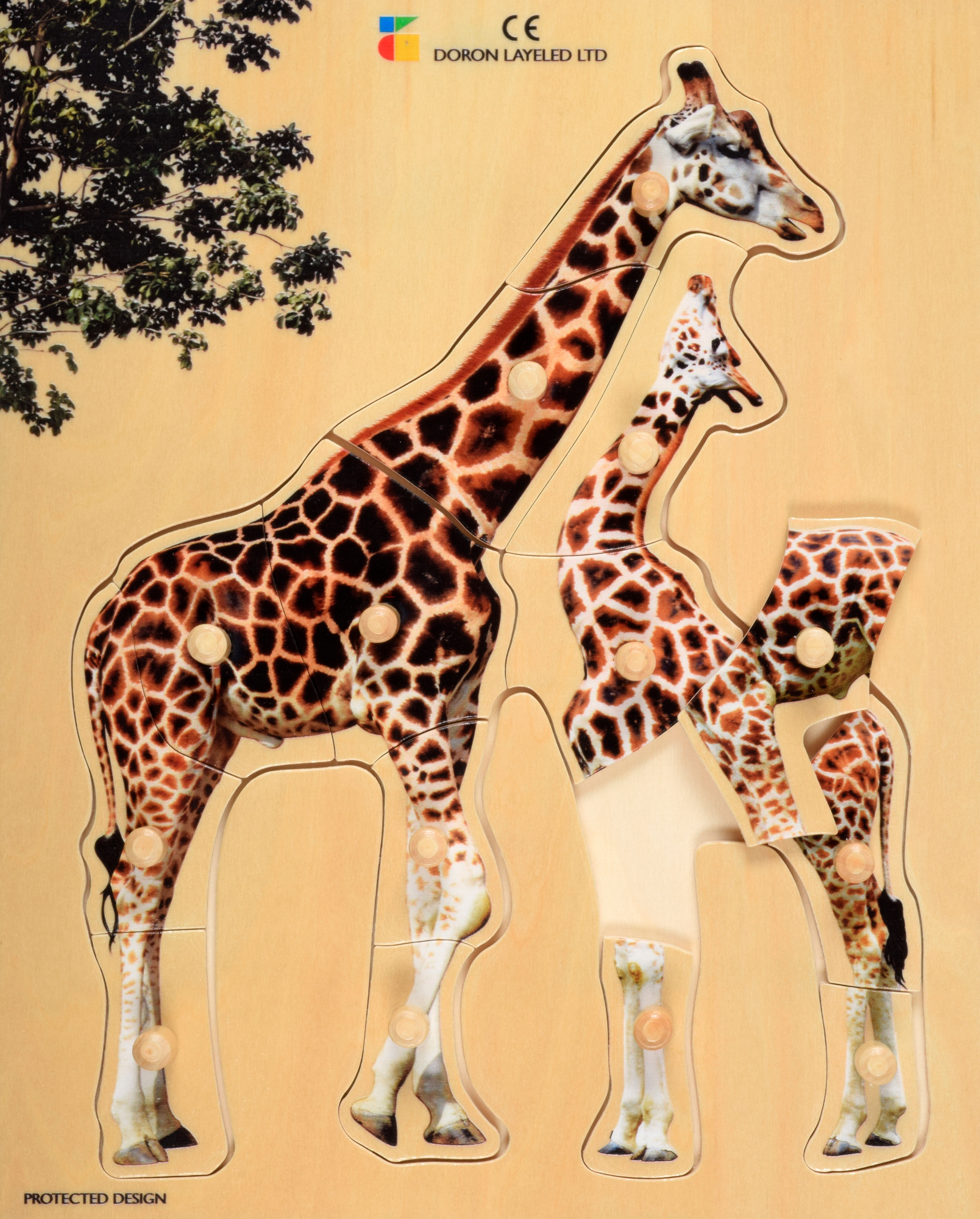 Holz-Puzzle realistisch Giraffe, Mutter mit Jungtier, ab 2 Jahre
