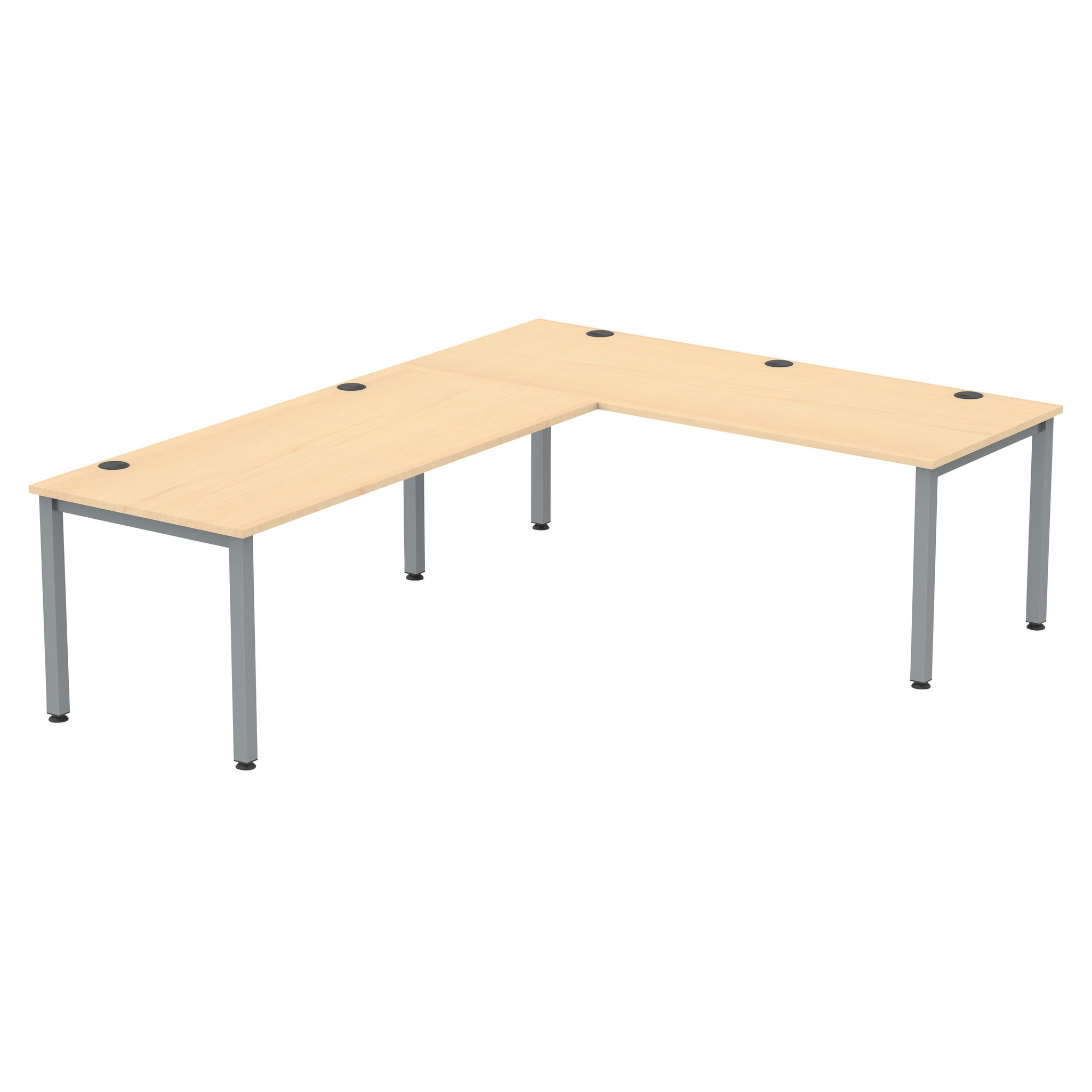 Flexeo® Schreibtisch, Ahorn honig, Breite 200 cm mit Anbau 173x80 cm