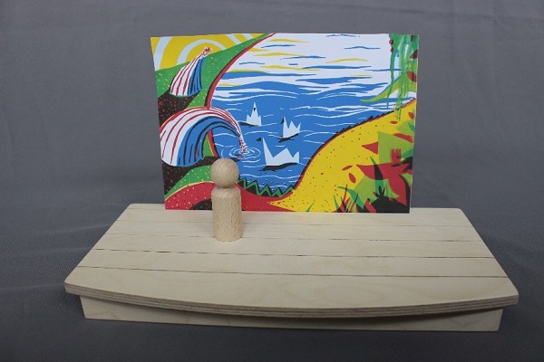 KreaShibai Erzählschiene 36,5 x 18 x 4 cm mit Schattenleinwand und Ausschneidefiguren