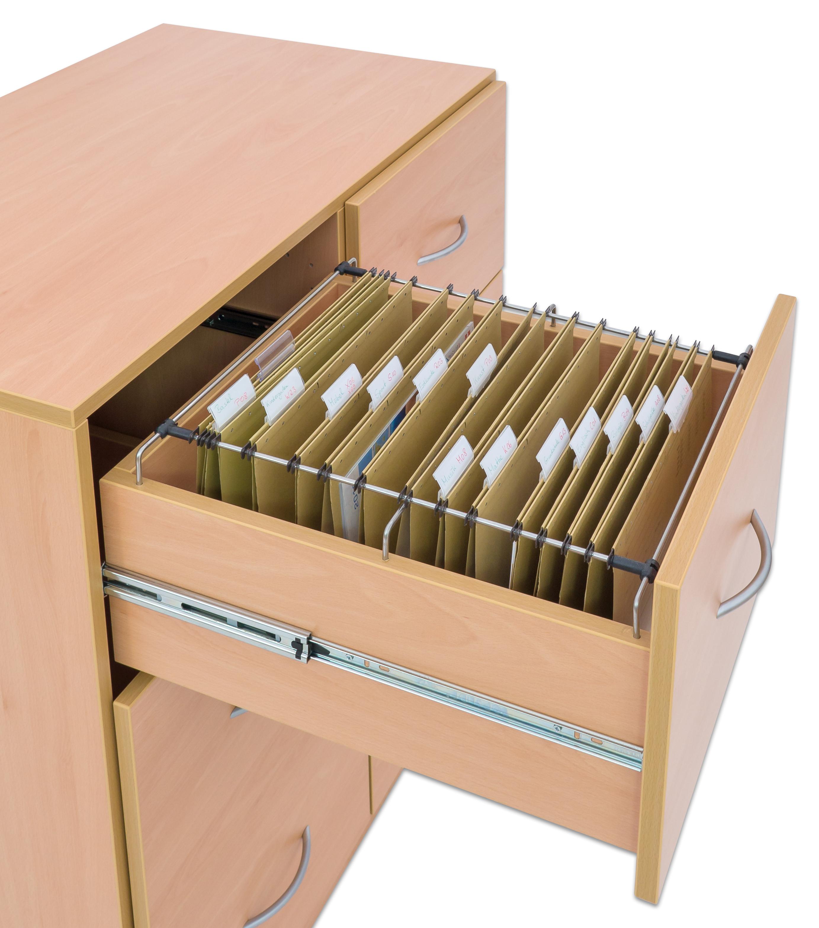 Flexeo Hängeregister-Schrank mit Sockel, Buche hell, 6 große Schubladen HxBxT: 99,1 x 126,4 x 60 cm