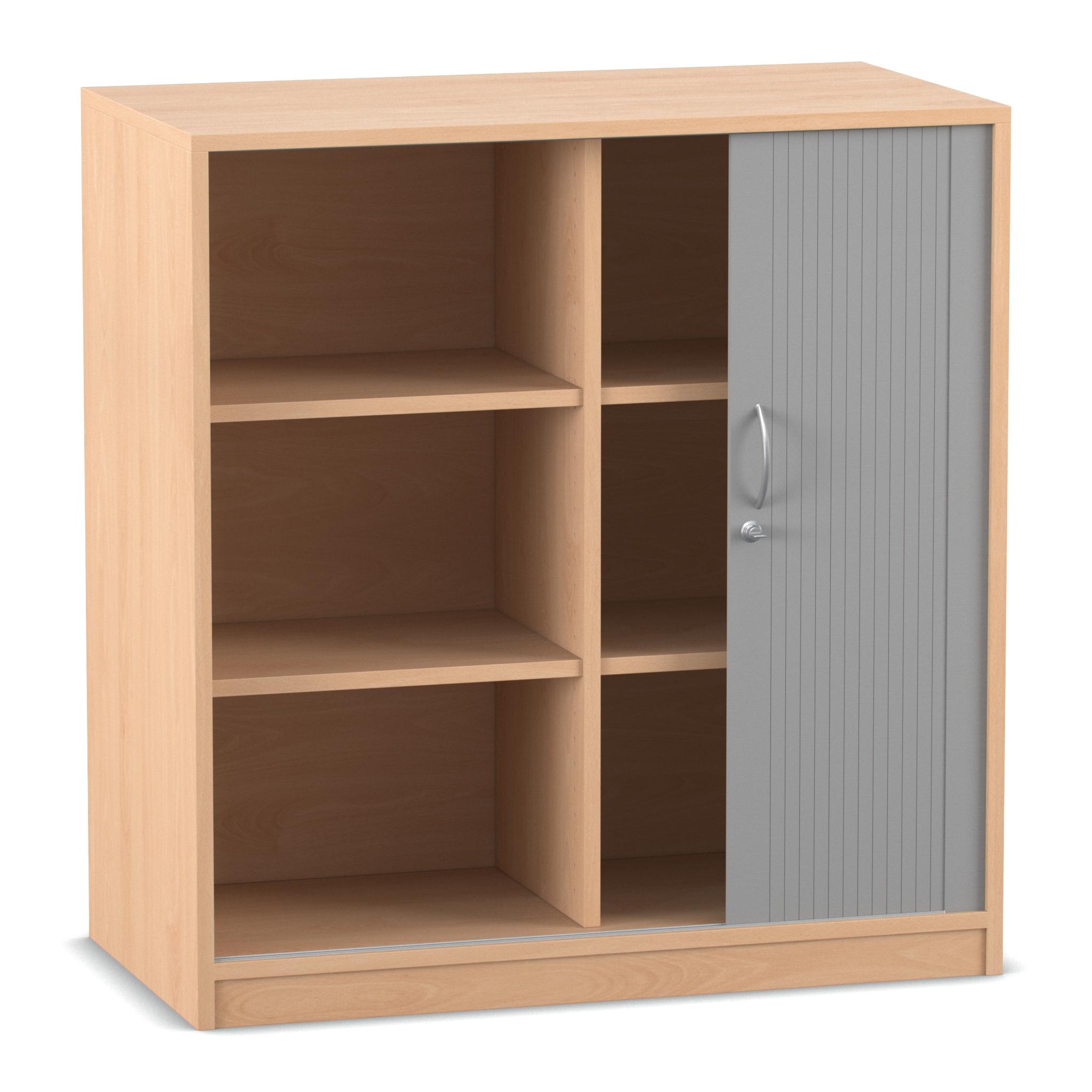 Flexeo® Rollladenschrank, Buche hell, 4 Fachböden, Mittelwand, 99,1 x 94,4 x 48 cm