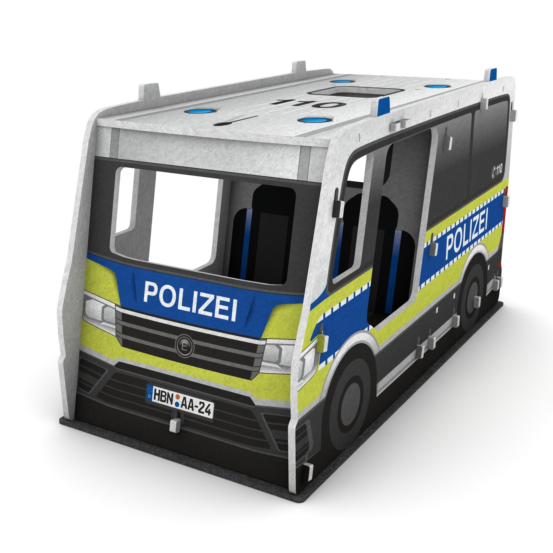 Schallschutz Spielhaus Polizeiauto, B1-zertifiziert, 100 x 110 x 205 cm