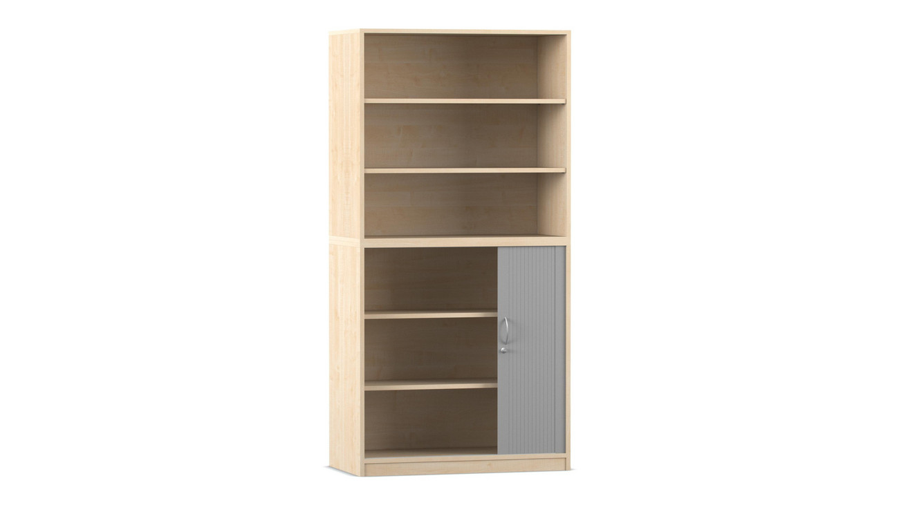 Flexeo Rollladenschrank Ahorn honig, 6 Fächer, 1 Tür unten, HxBxT: 190 x 94,4 x 48 cm