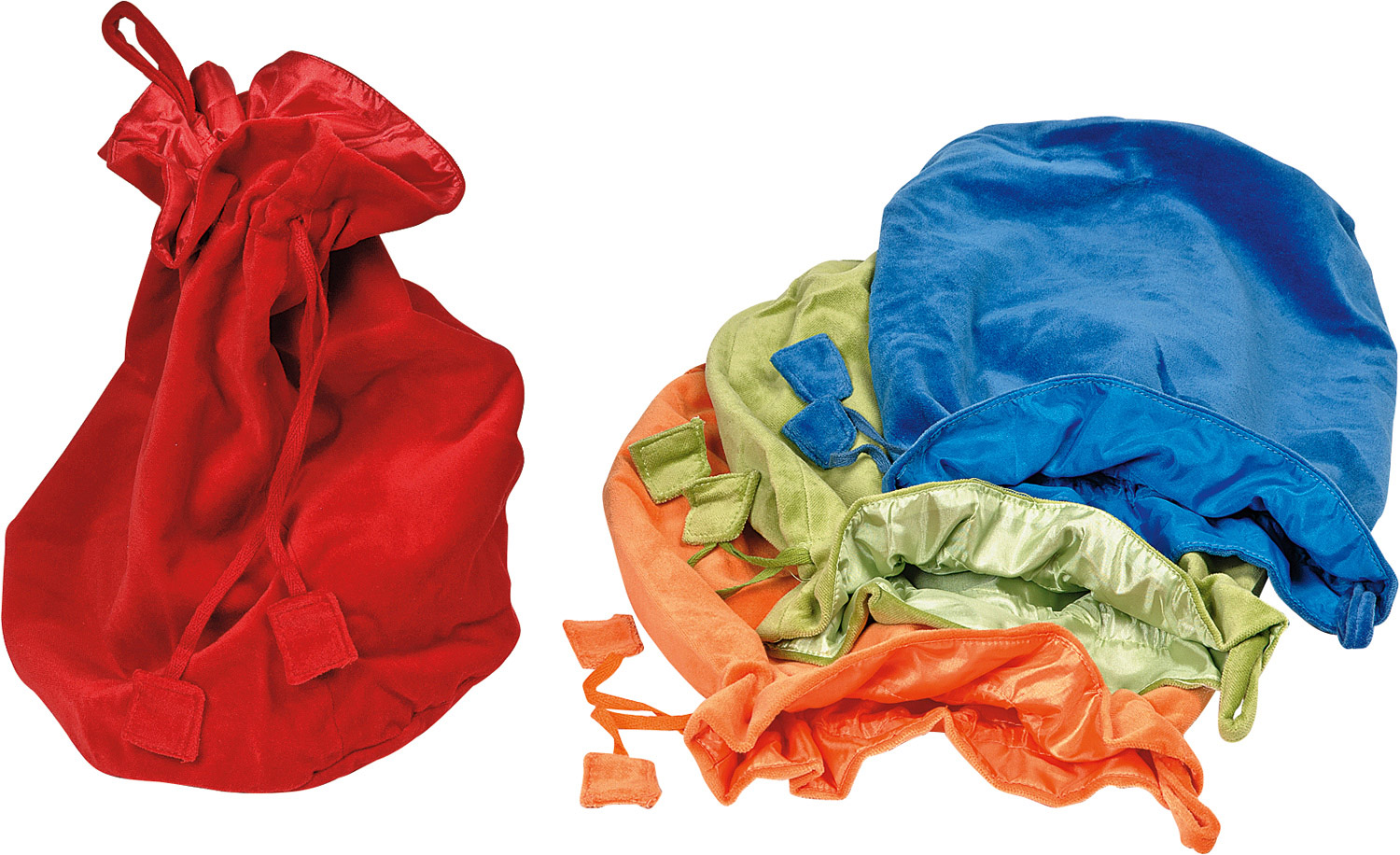 Samtbeutel-Set groß, bunt, 4 Stück - rot, blau, grün, orange