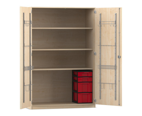 Flexeo Musikschrank, Ahorn honig, 4 Boxen rot, HxBxT: 190 x 126,4 x 60 cm, Schloss