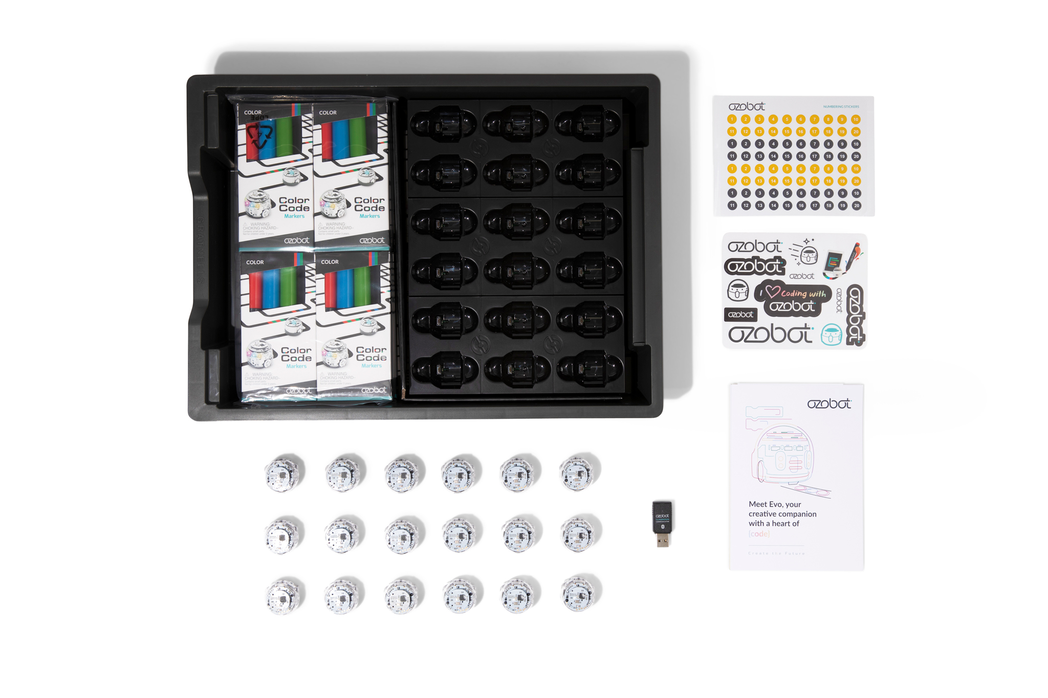 Ozobot Evo Klassenset, 18 Lernroboter inkl. Stiftsets und Aufladebox, ab 8 Jahre
