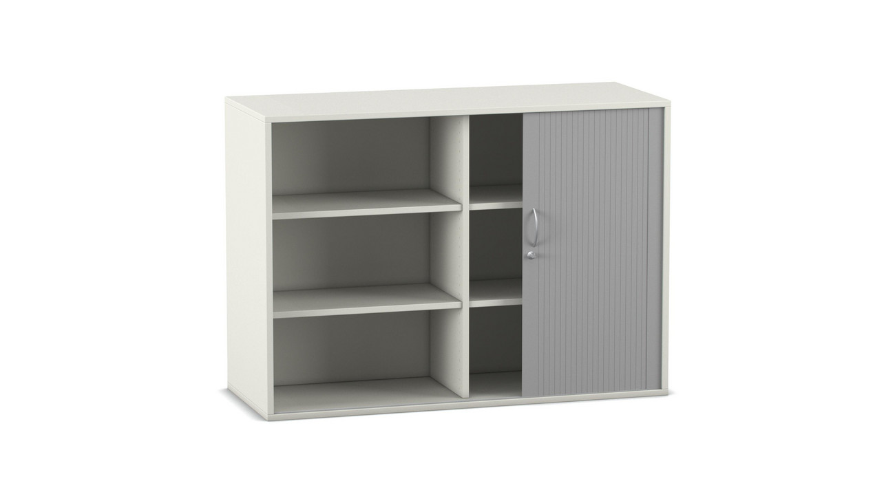 Flexeo Rollladen-Aufsatzschrank weiß, BxHxT 126,4 x 90,9 x 48 cm, 1 Mittelwand, 2x3 Fächer
