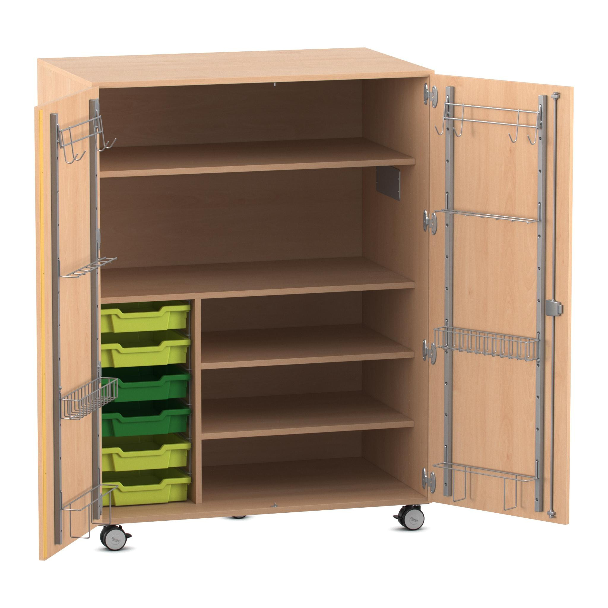 Flexeo fahrbares Multimobil - Musik, Buche hell, 6 kleine Boxen hellgrün/grün HxBxT: 148 x 110 x 70 cm