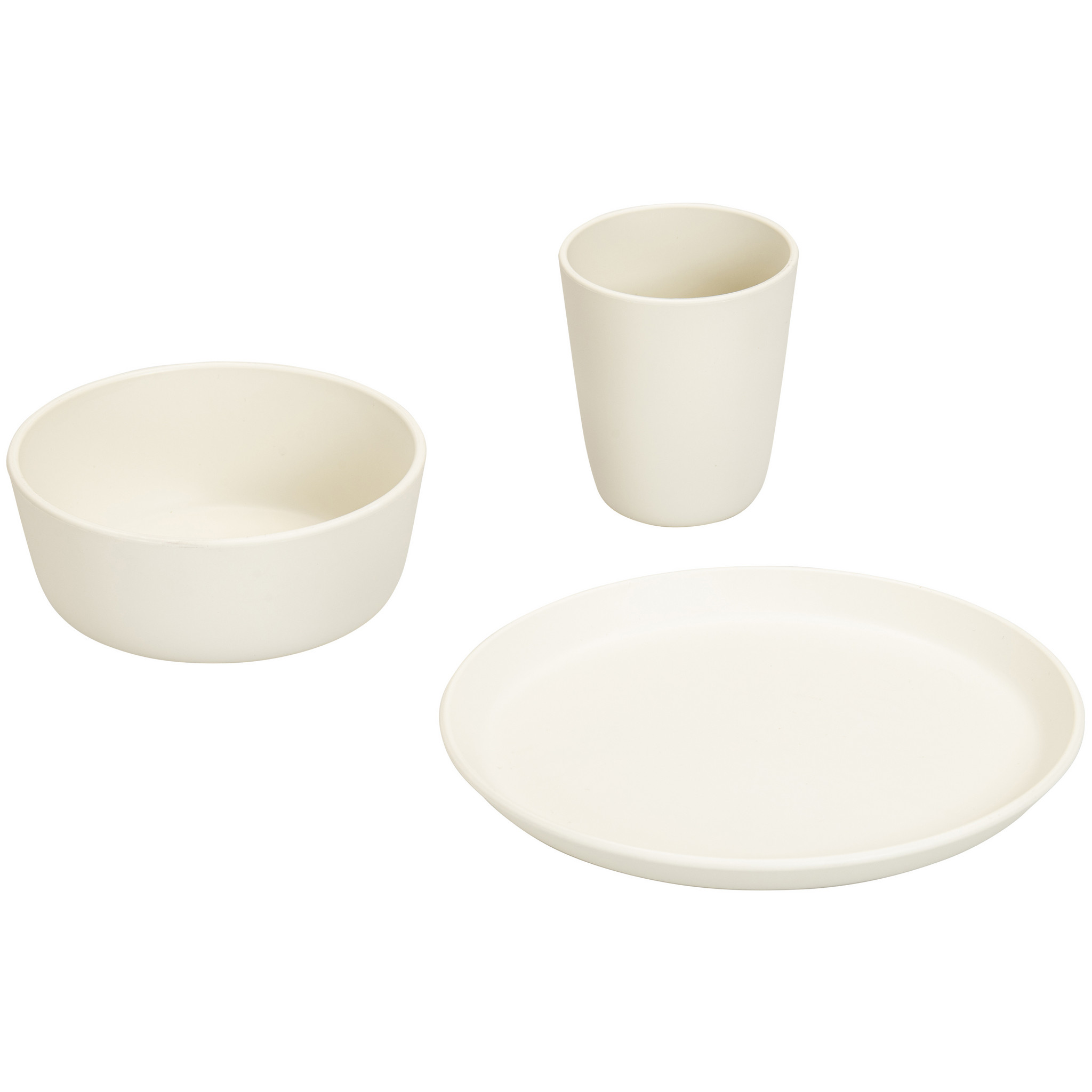 treeNside Kindergeschirr-Set ? Teller, Becher & Schüssel, perlweiß