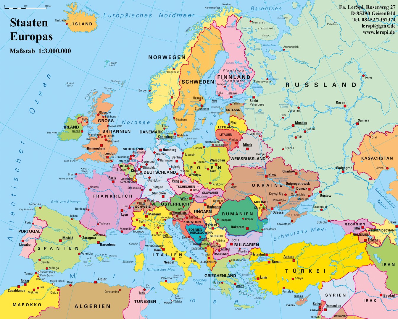 Lernteppich Europa politisch, 165 x 135 cm