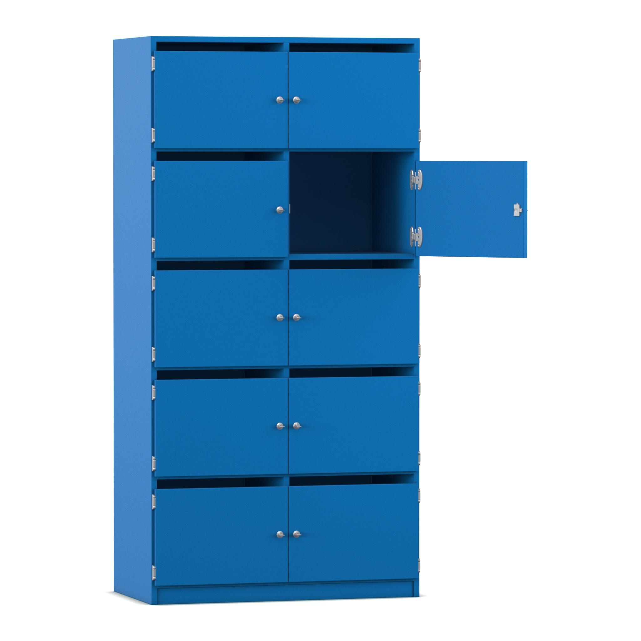Flexeo® Schließfachschrank blau, 10 Fächer mit Briefschlitz, HxBxT: 190x94,4x40 cm