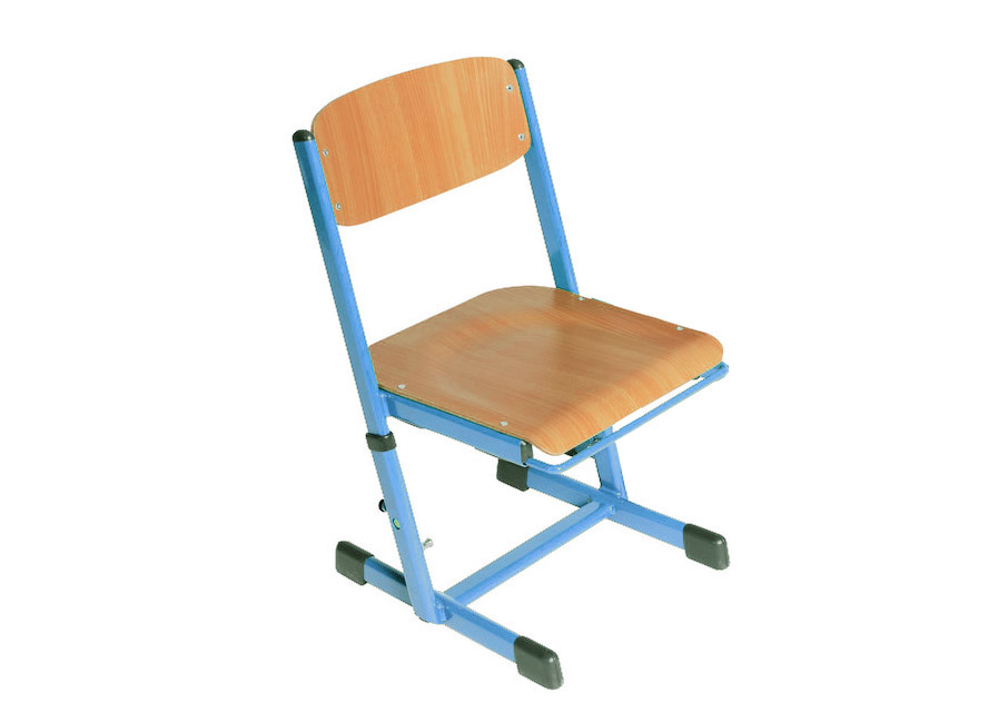 Ecoflex Schülerstuhl höhenverstellbar 34-42 cm, Stahlfarbe blau. Filzgleiter