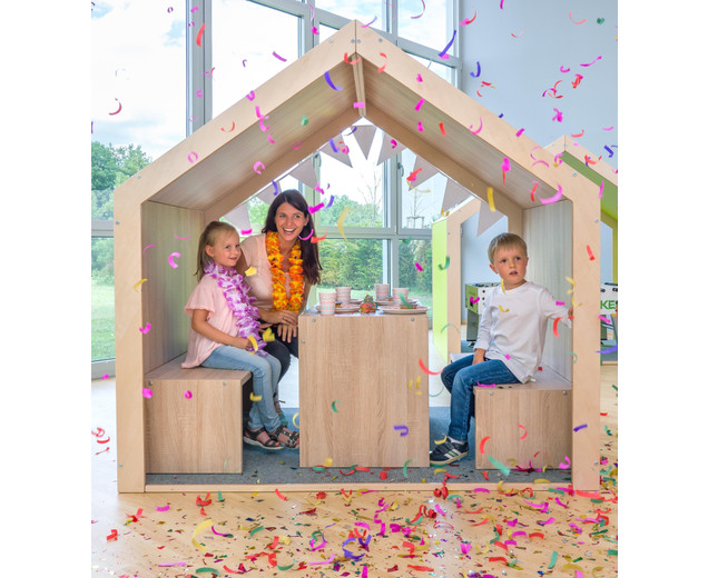 Educasa Spielhaus XXL natur mit Tretford-Teppich, 1-7 Jahre